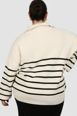 Fayt Tops | Sweaters & Knits | FLETCHER ZIP KNIT CREAM STRIPE
