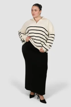 Fayt Tops | Sweaters & Knits | FLETCHER ZIP KNIT CREAM STRIPE