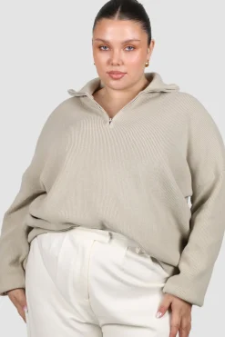 Fayt Tops | Sweaters & Knits | FLETCHER ZIP KNIT STONE