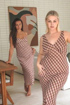 Fayt Dresses | Dresses | MARGOT SLIP MIDI DRESS BROWN CHECK