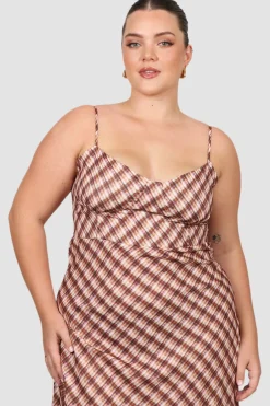 Fayt Dresses | Dresses | MARGOT SLIP MIDI DRESS BROWN CHECK