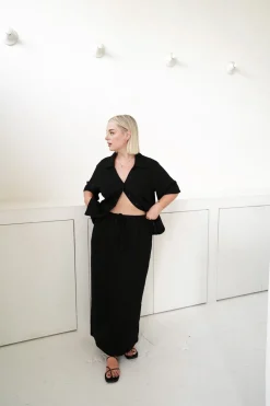 Fayt Skirts | MARLEY WAFFLE MAXI SKIRT BLACK