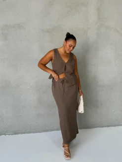 Fayt Skirts | Sets | MARLEY WAFFLE MAXI SKIRT MOCHA