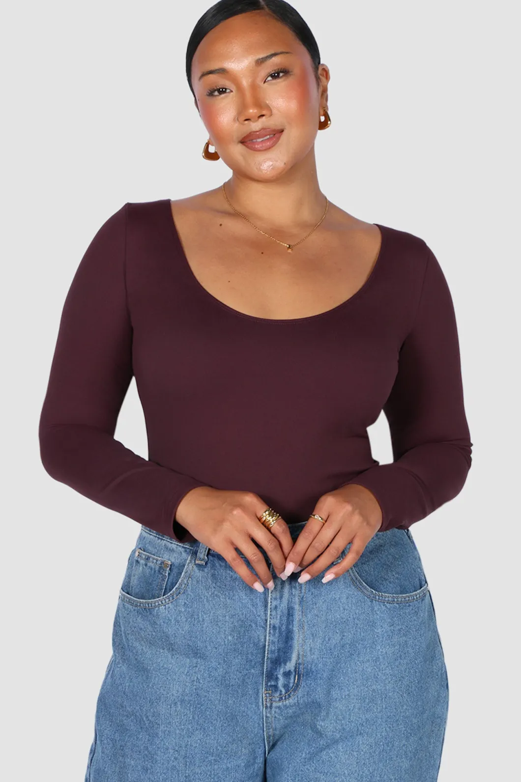 Fayt Tops | SCOOP NECK BODYSUIT DEEP PLUM