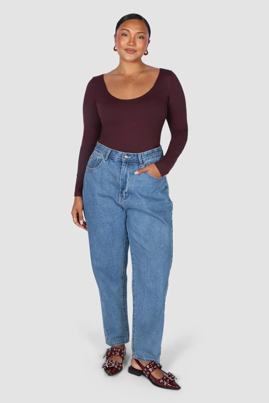 Fayt Tops | SCOOP NECK BODYSUIT DEEP PLUM