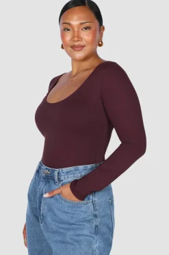 Fayt Tops | SCOOP NECK BODYSUIT DEEP PLUM