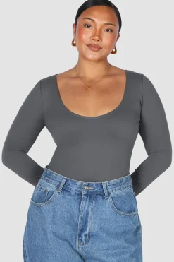 Fayt Tops | SCOOP NECK BODYSUIT GREY