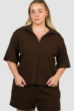 Fayt Tops | Sets | SELIA RIB BUTTON SHIRT ESPRESSO