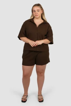 Fayt Tops | Sets | SELIA RIB BUTTON SHIRT ESPRESSO