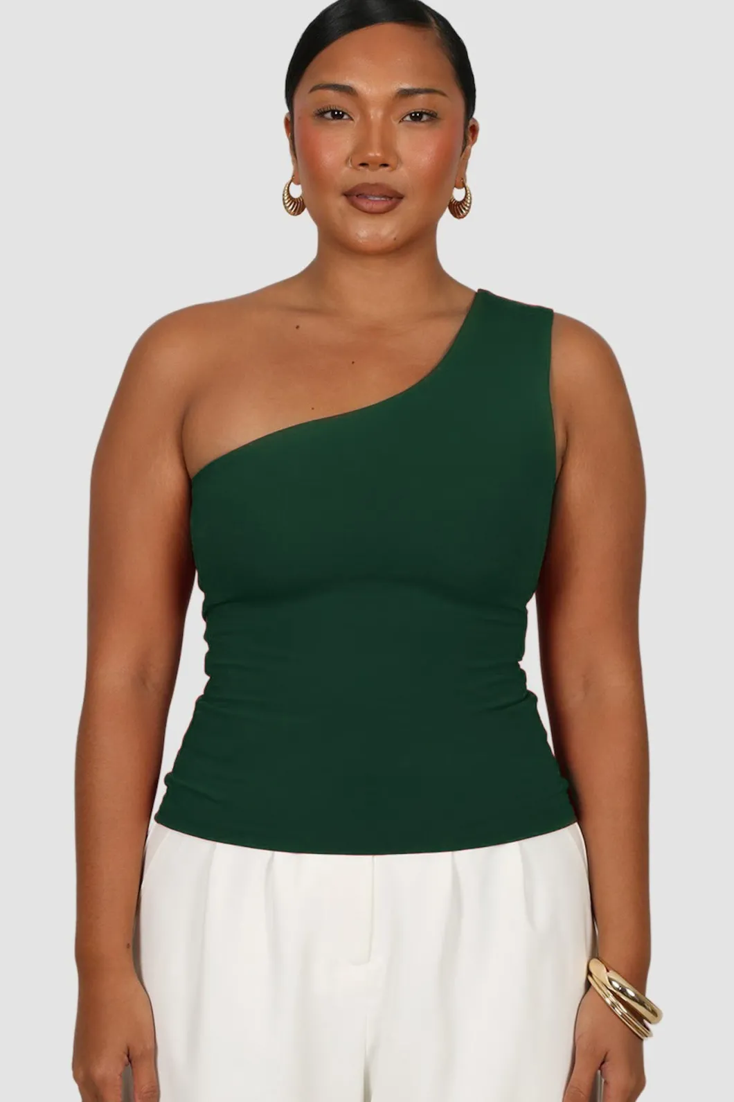 Fayt Tops | SULLIVAN ONE SHOULDER TOP DEEP GREEN