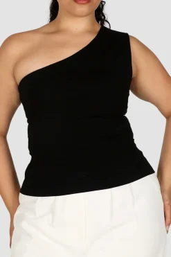 Fayt Tops | SULLIVAN ONE SHOULDER TOP BLACK