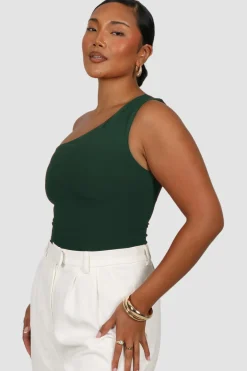 Fayt Tops | SULLIVAN ONE SHOULDER TOP DEEP GREEN