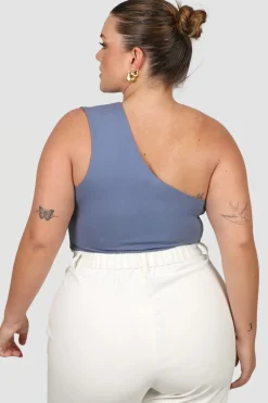 Fayt Tops | SULLIVAN ONE SHOULDER TOP STEEL BLUE