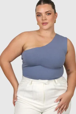 Fayt Tops | SULLIVAN ONE SHOULDER TOP STEEL BLUE
