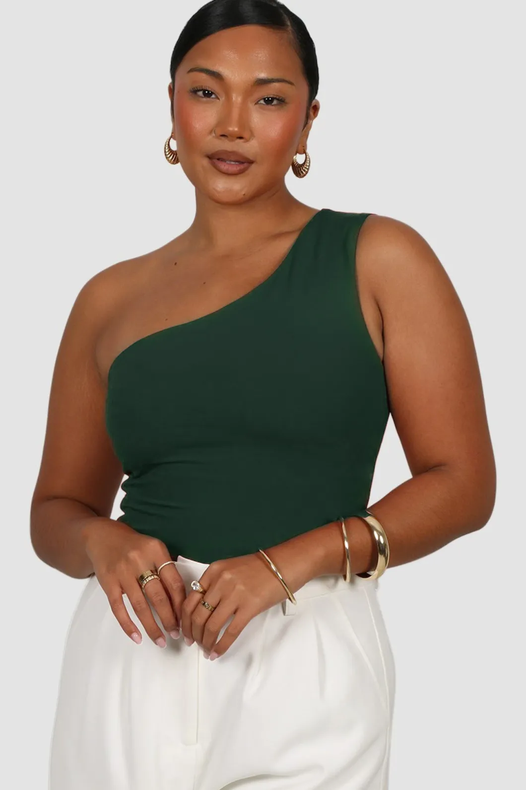 Fayt Tops | SULLIVAN ONE SHOULDER TOP DEEP GREEN