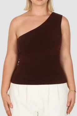 Fayt Tops | SULLIVAN ONE SHOULDER TOP CHOC