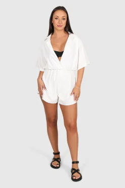 Fayt Playsuits + Jumpsuits | ZEPHYR LINEN BLEND PLAYSUIT WHITE