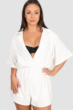 Fayt Playsuits + Jumpsuits | ZEPHYR LINEN BLEND PLAYSUIT WHITE