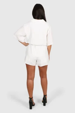 Fayt Playsuits + Jumpsuits | ZEPHYR LINEN BLEND PLAYSUIT WHITE