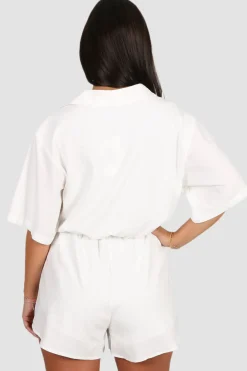 Fayt Playsuits + Jumpsuits | ZEPHYR LINEN BLEND PLAYSUIT WHITE