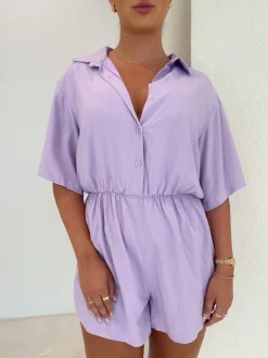 Fayt Playsuits + Jumpsuits | ZEPHYR LINEN PLAYSUIT LILAC
