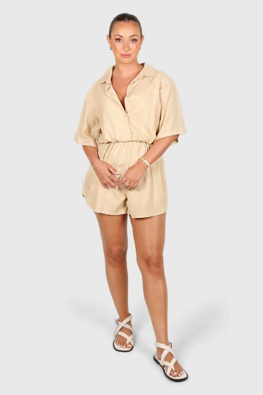 Fayt Playsuits + Jumpsuits | ZEPHYR LINEN PLAYSUIT NEUTRAL