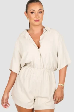 Fayt Playsuits + Jumpsuits | ZEPHYR LINEN PLAYSUIT OAT