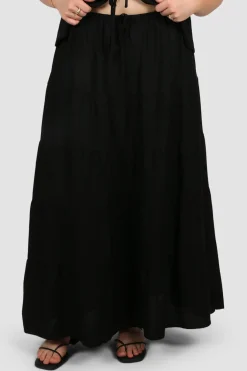 Fayt Sets | ZYLA TIERED MAXI SKIRT BLACK